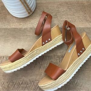 Steve Madden Brown Leather Wedge Sandals